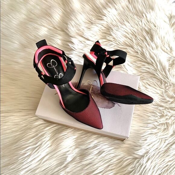 Jessica Simpson Gazella Black/Pink Strap Heels - Picture 3 of 7